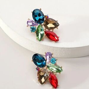 🔮Beautiful Gold Tone Colorful Crystal Rhinestone Post Back Earrings